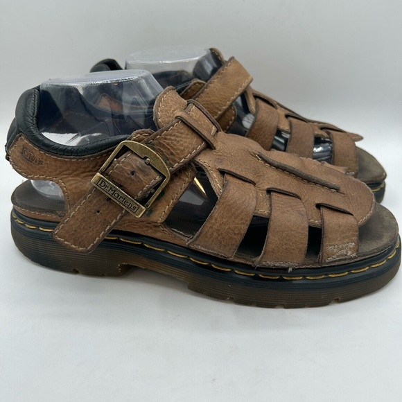 RARE DR MARTENS Sandals Mens Size 12 Brown Leather Fisherman Made In ENGLAND Y2K - Picture 4 of 13